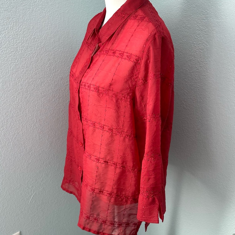 Alfred Dunner Plus Size 16P Dark Red Button Up Blouse Petite Career Top EUC